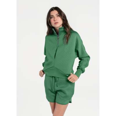 Quilted Air Layer Half Zip Top - Basil